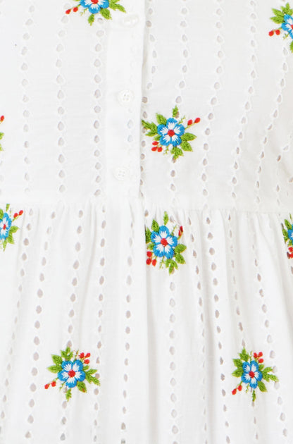 The Broderie – White Cotton Embroidered Midi Dress - Bascora