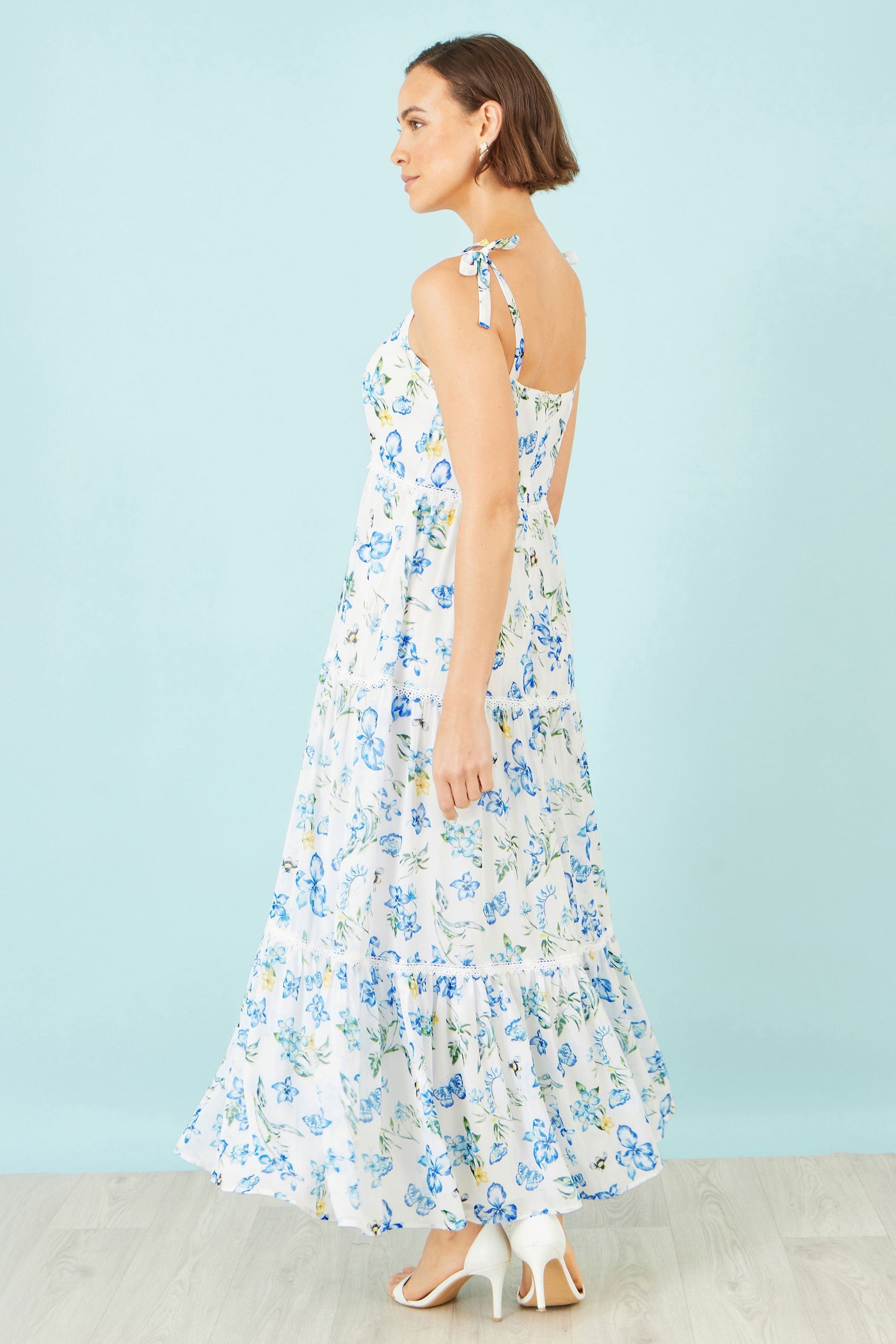 The Butterfly Print – White Tiered Maxi Dress - Bascora