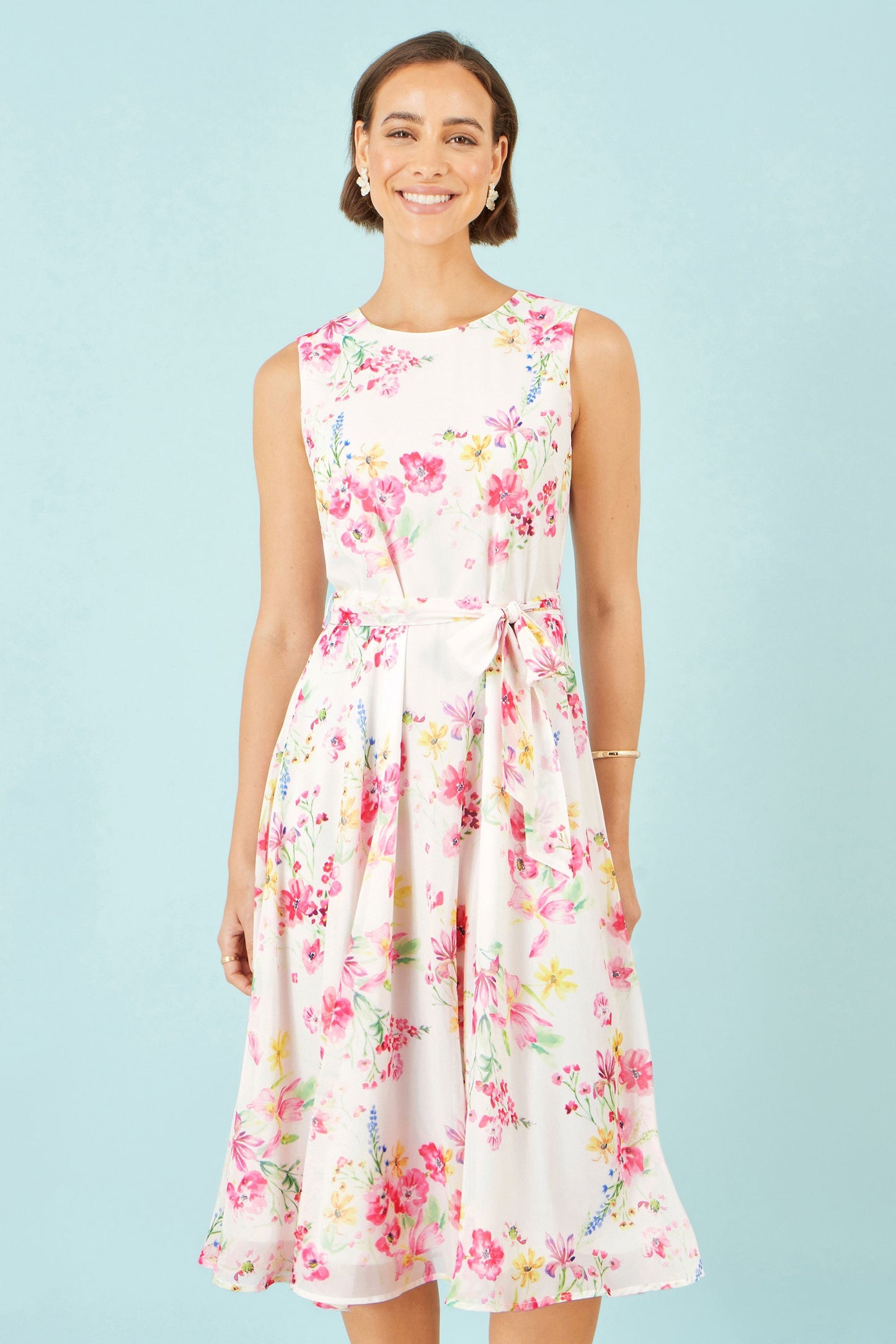 The Delicate Floral – White Midi Skater Dress - Bascora