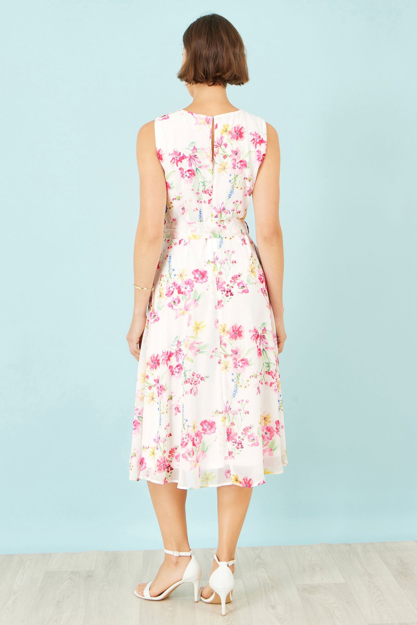 The Delicate Floral – White Midi Skater Dress - Bascora