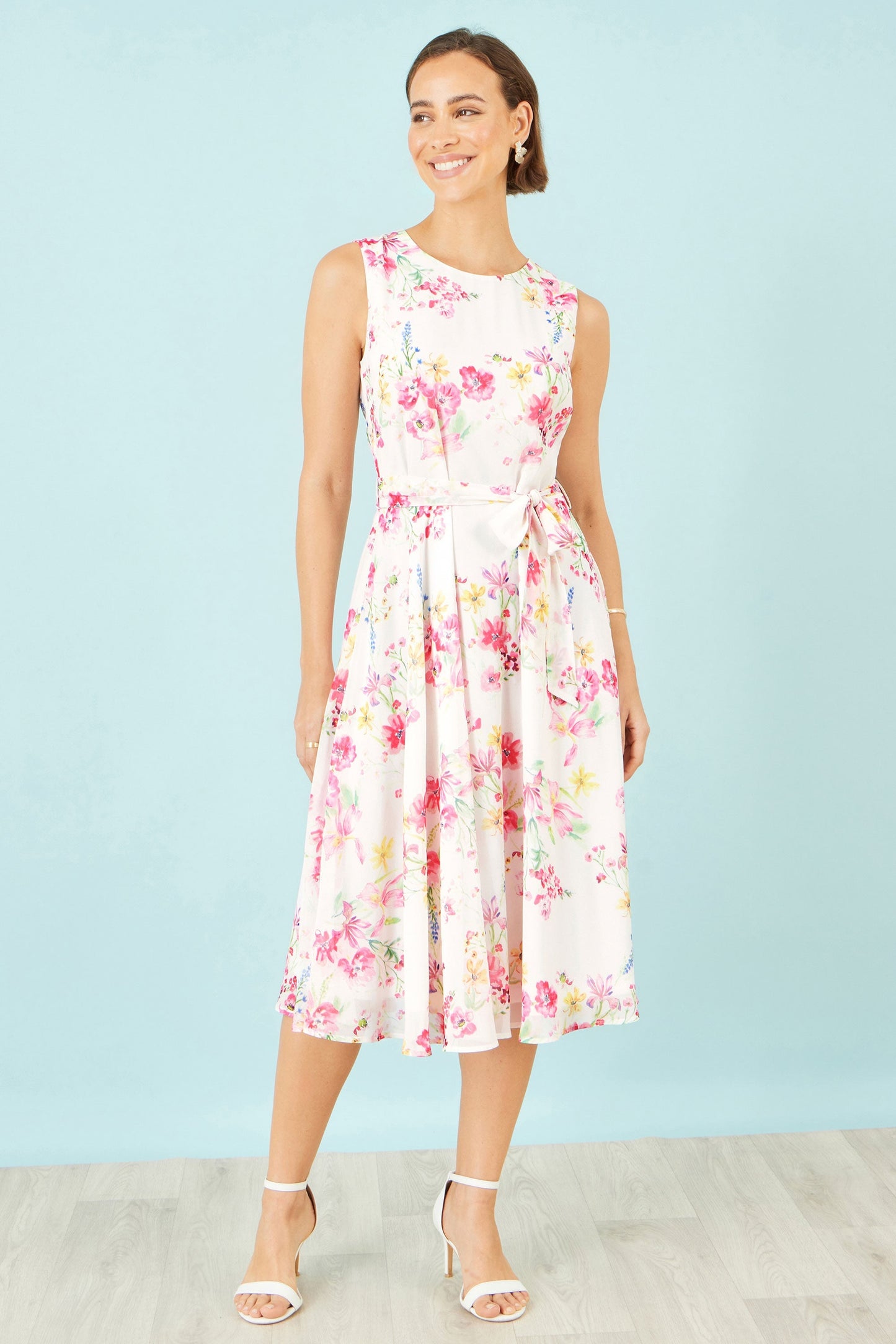 The Delicate Floral – White Midi Skater Dress - Bascora
