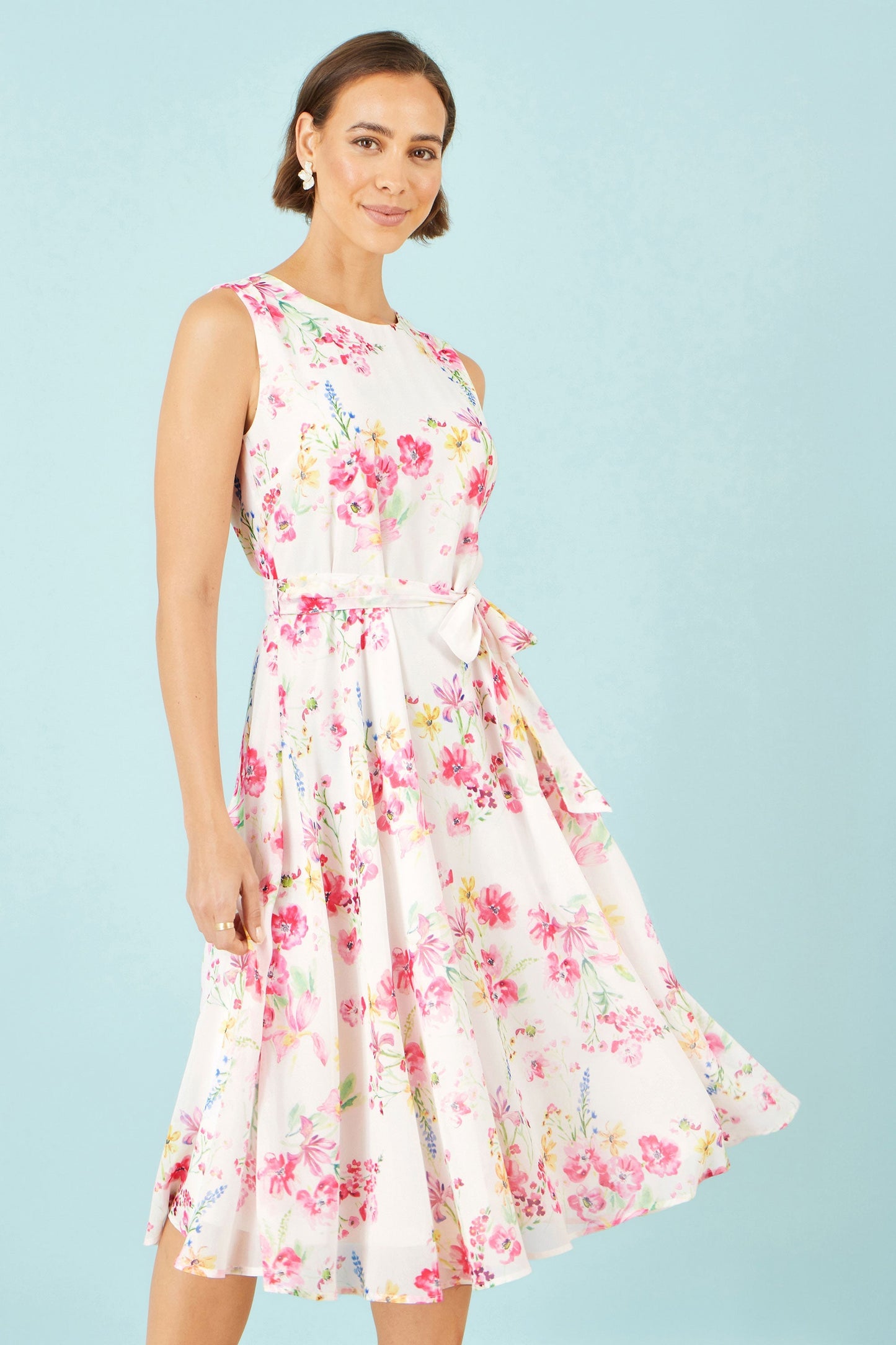 The Delicate Floral – White Midi Skater Dress - Bascora