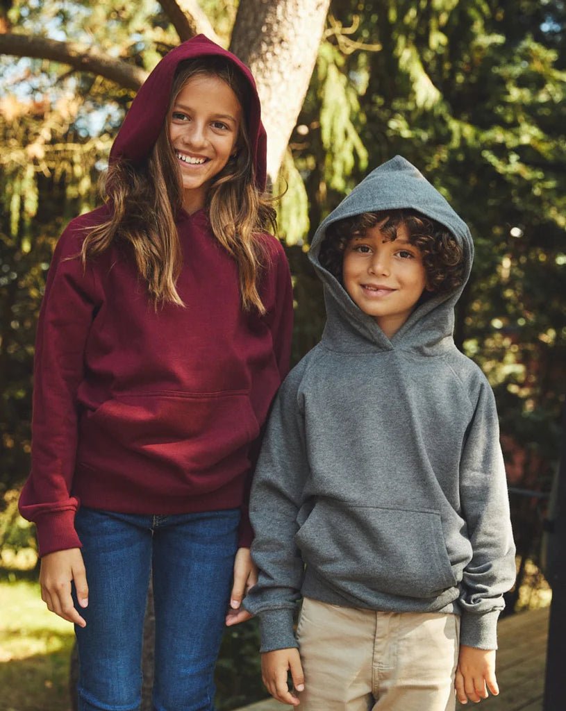 two kids wearing Fairtrade Organic Kids Hoodie – Sustainable Kids Hoodie