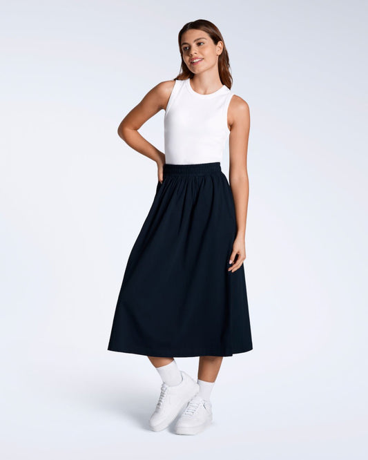 The Gathered Midi Skirt – Organic Cotton - Bascora