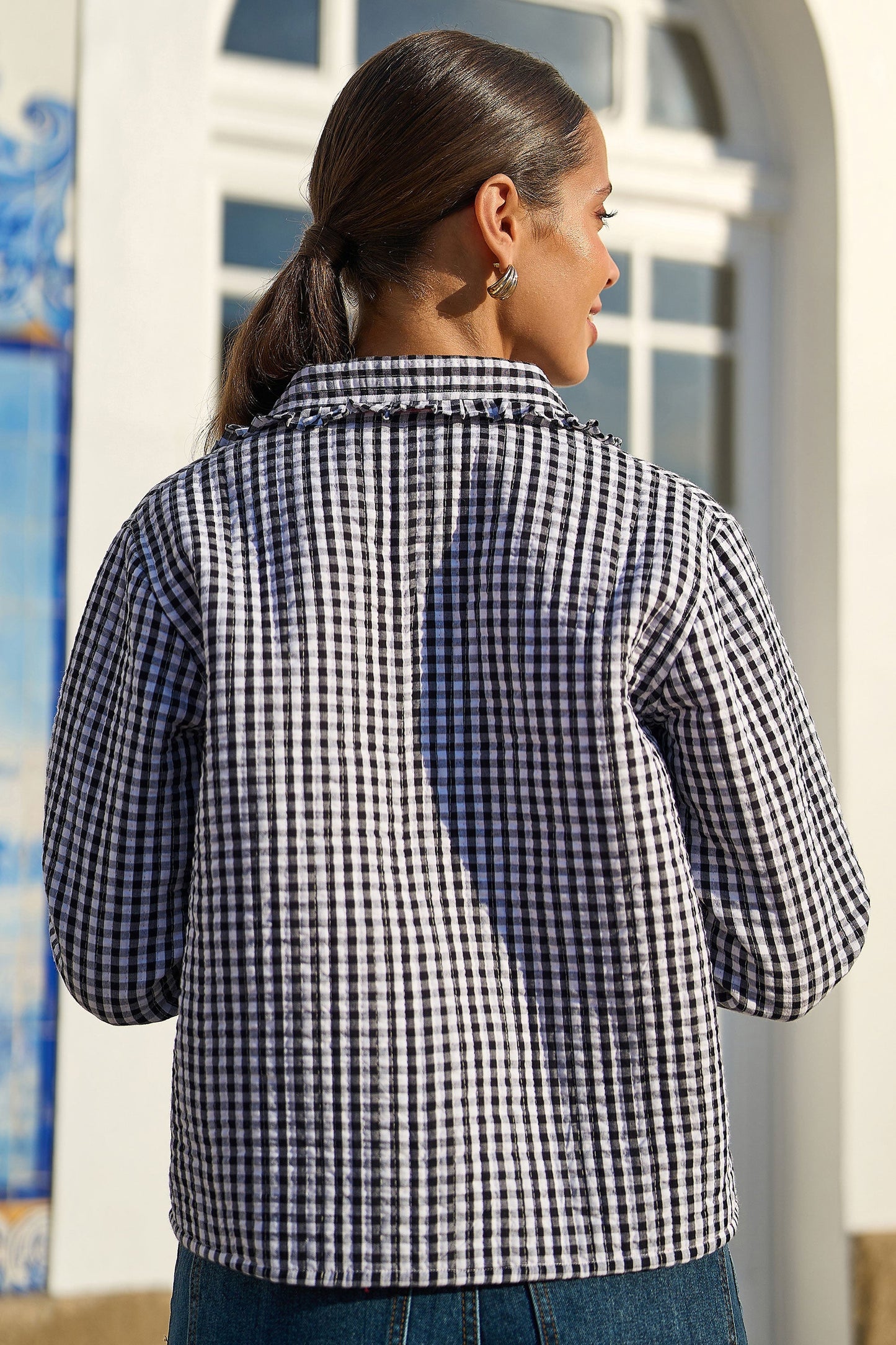 The Gingham Frill – Black Cotton Jacket - Bascora