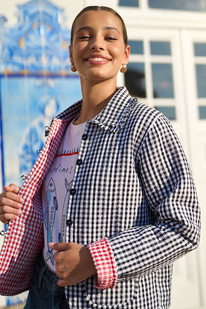 The Gingham Frill – Black Cotton Jacket - Bascora