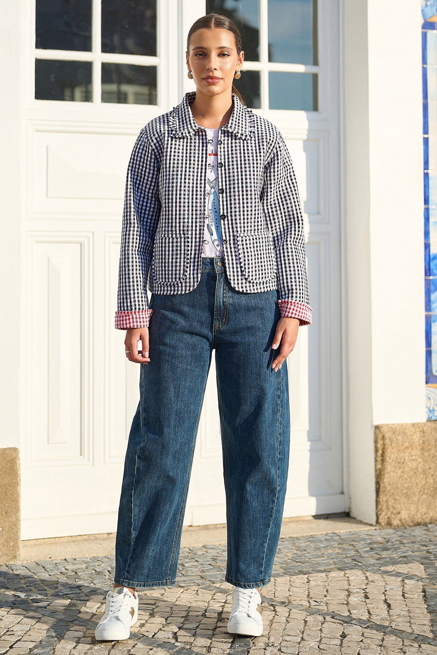 The Gingham Frill – Black Cotton Jacket - Bascora