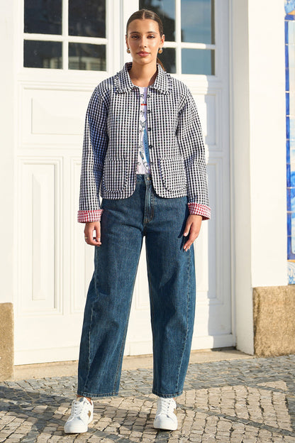 The Gingham Frill – Black Cotton Jacket - Bascora