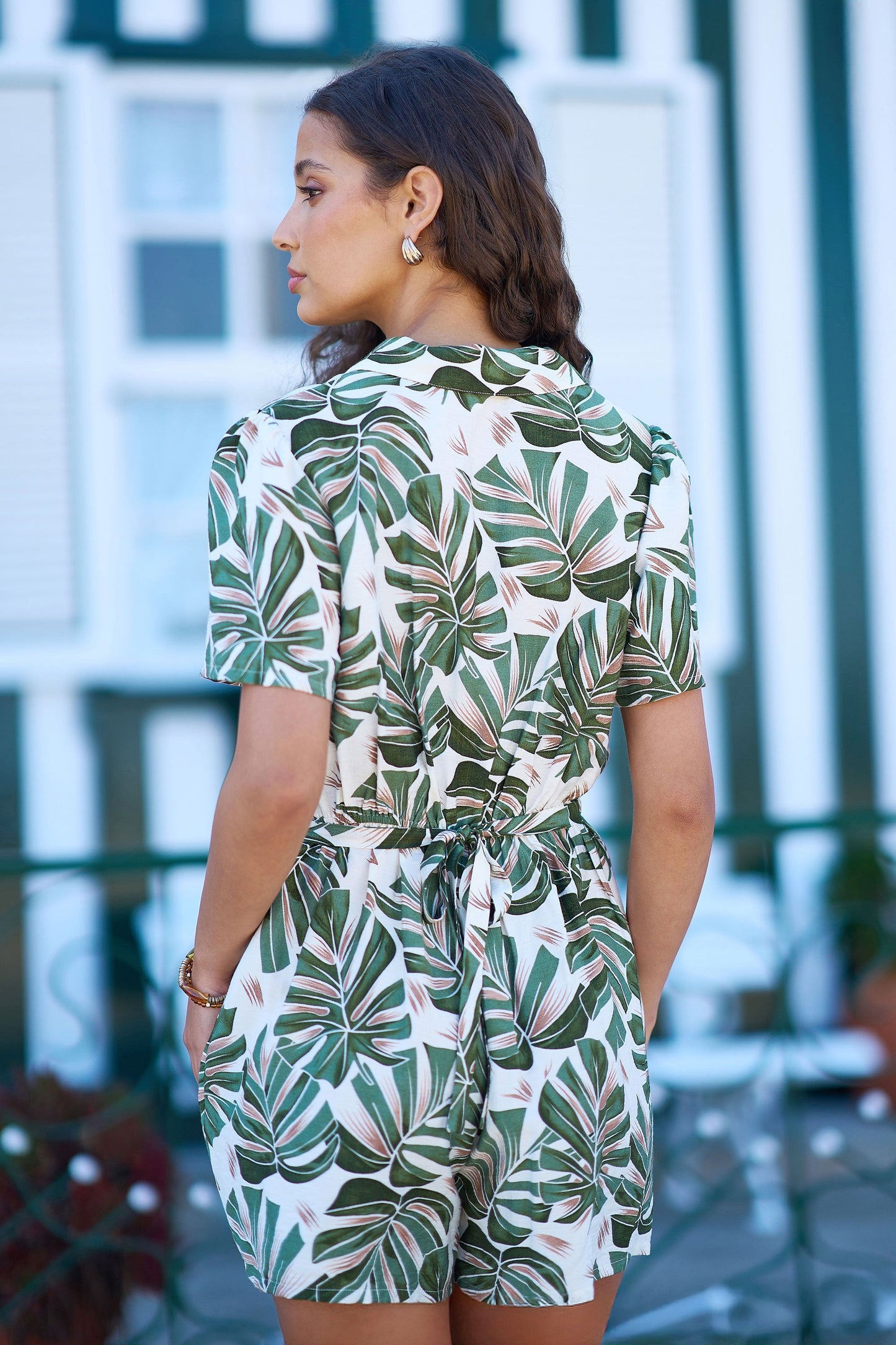 The Leaf Print Playsuit – Green Viscose - Bascora