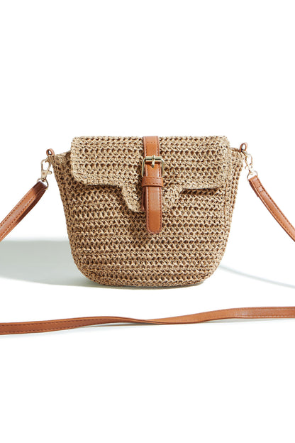 The Raffia Crossbody – Woven with Faux Leather Trim - Bascora