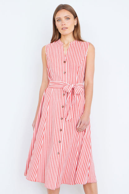 The Red Stripe – Sleeveless Midi Shirt Dress - Bascora
