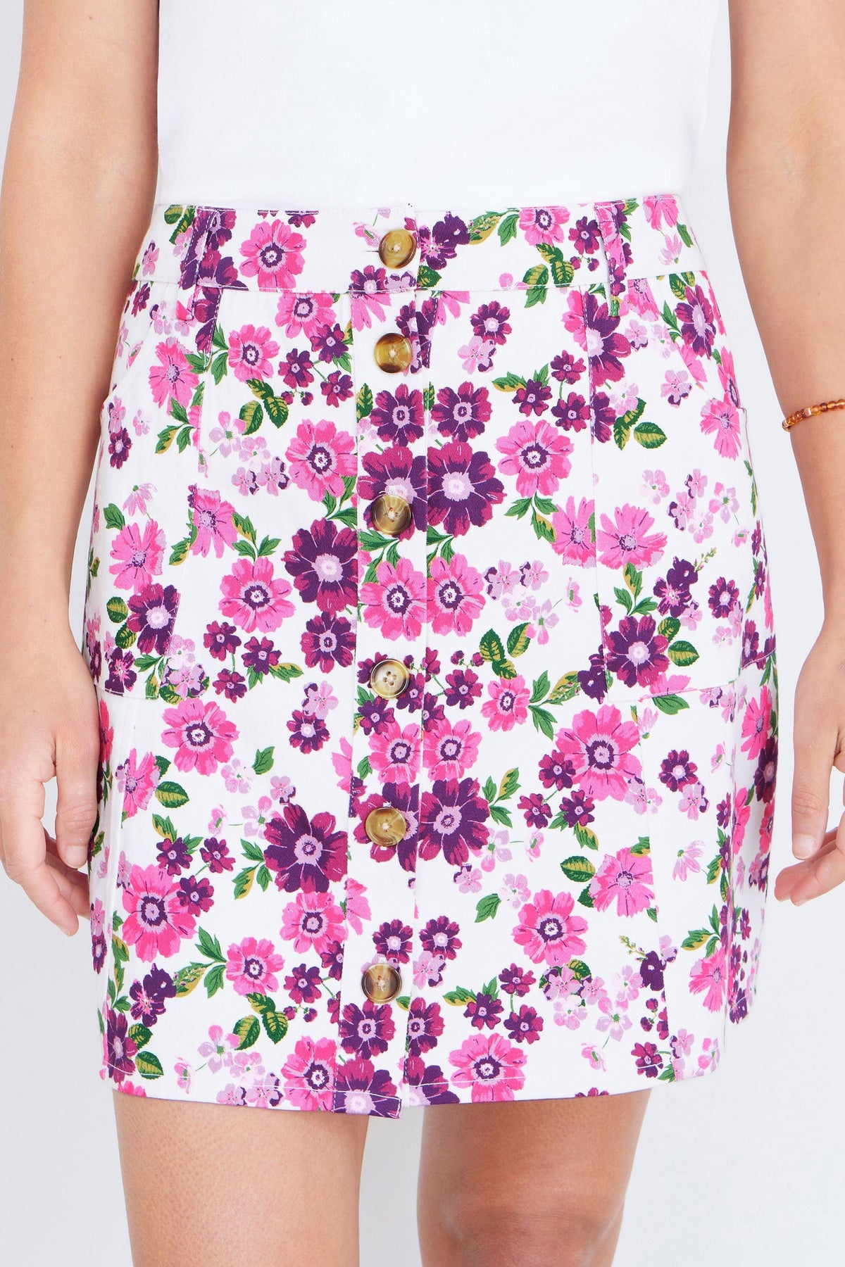 The Retro Floral – Pink Cotton Mini Skirt - Bascora