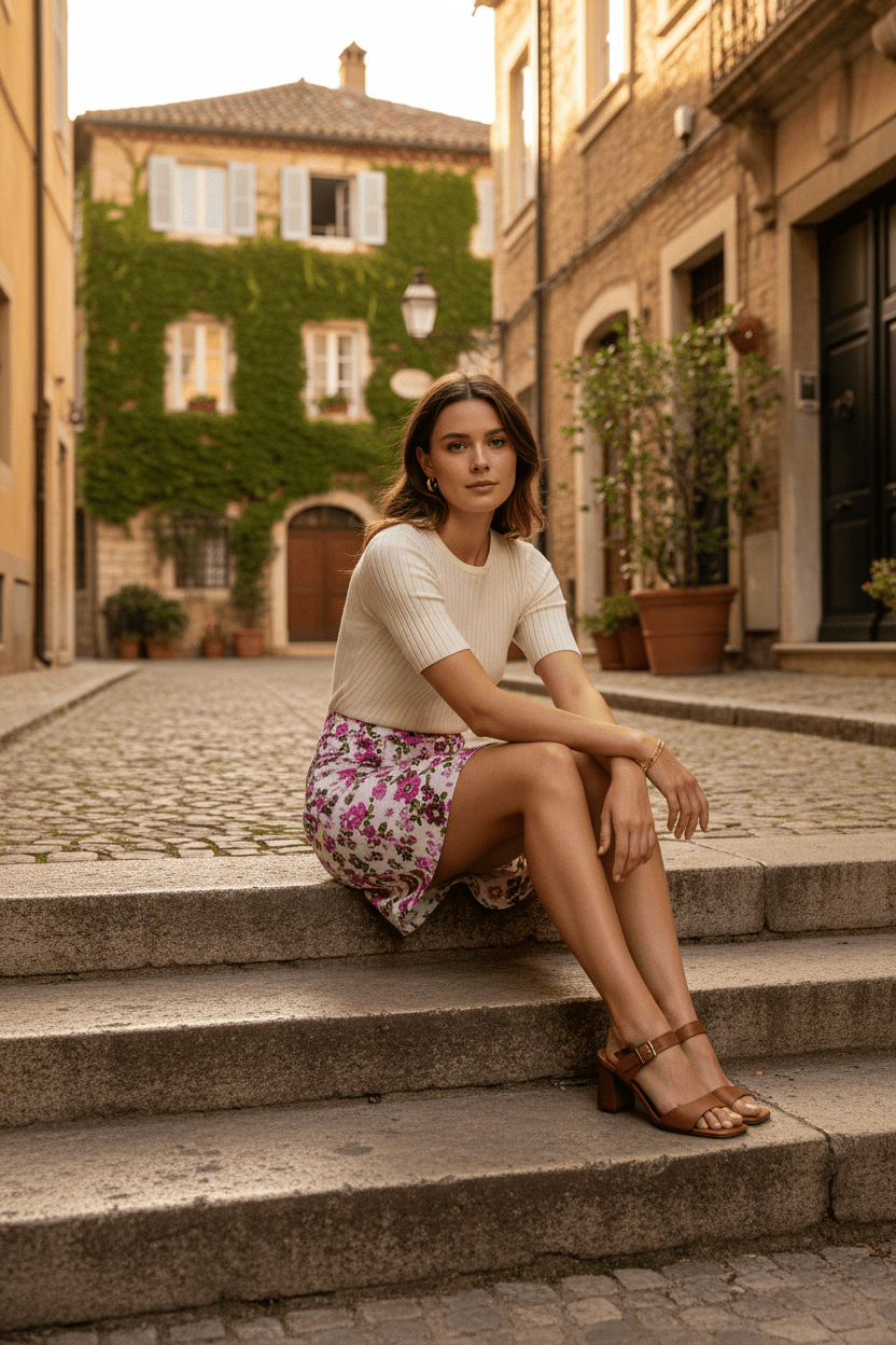 The Retro Floral – Pink Cotton Mini Skirt - Bascora