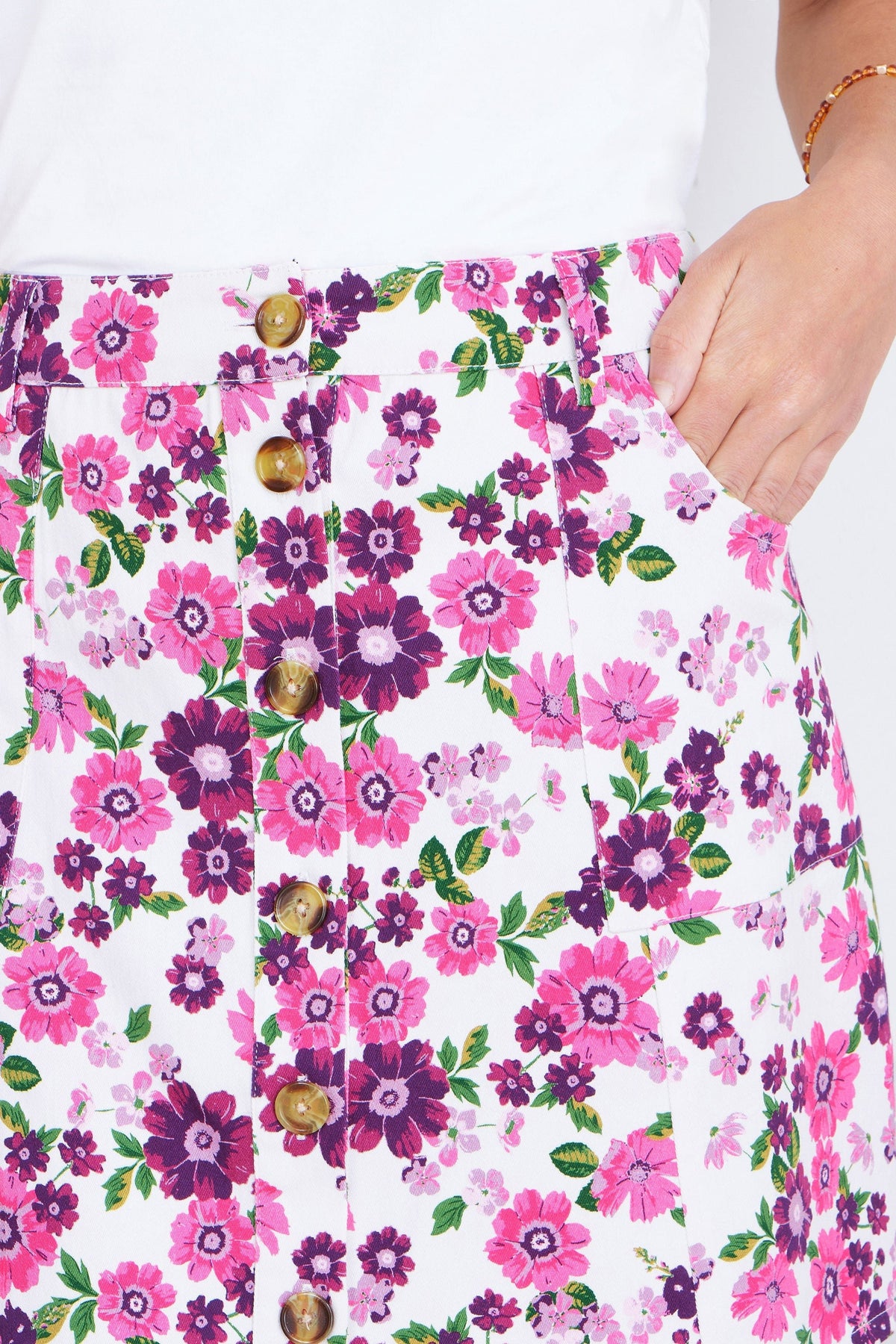 The Retro Floral – Pink Cotton Mini Skirt - Bascora