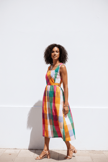 The Seersucker – Cotton Check Midi Sun Dress - Bascora