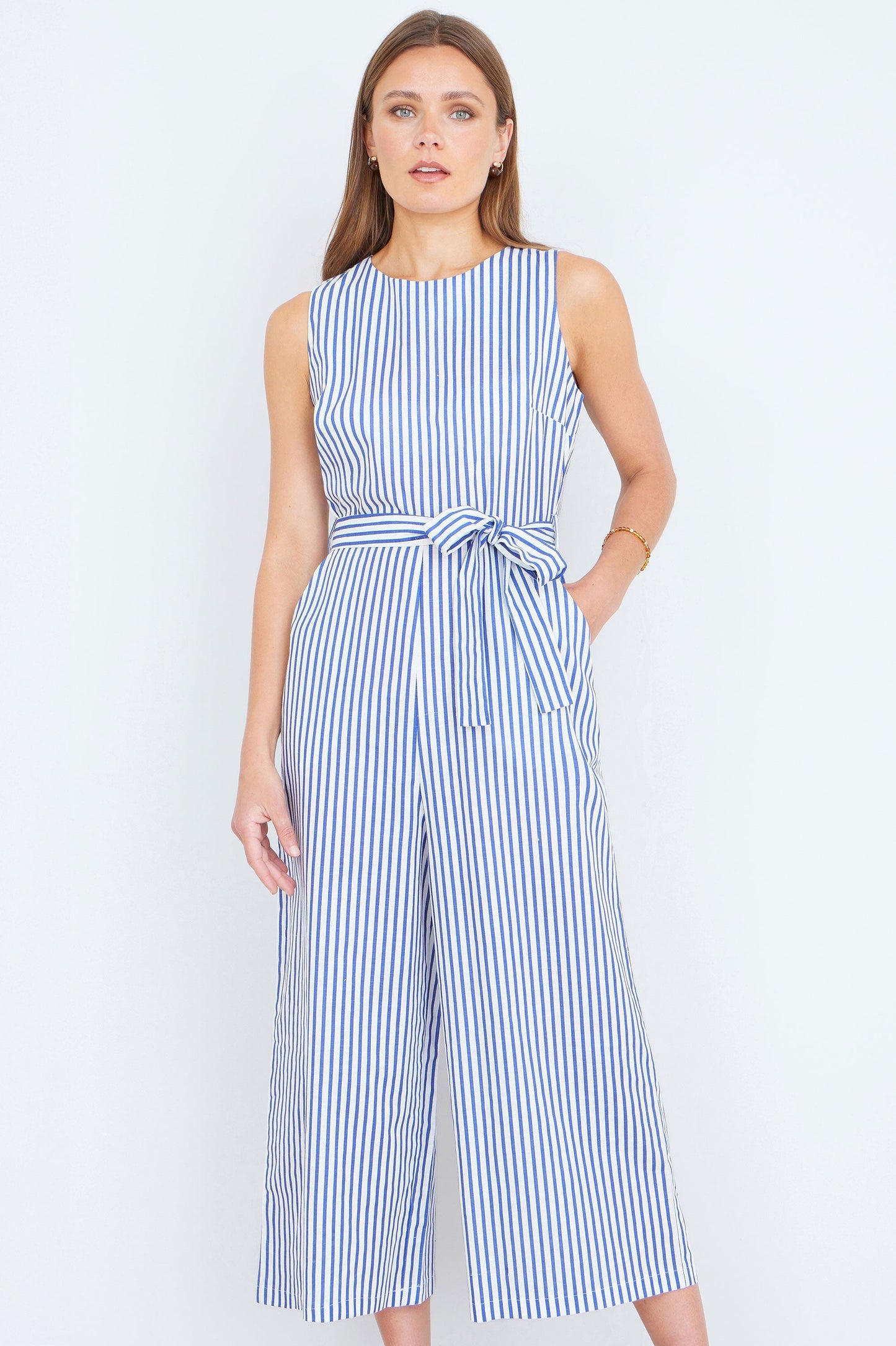The Stripe Culotte – Blue Cotton Jumpsuit - Bascora