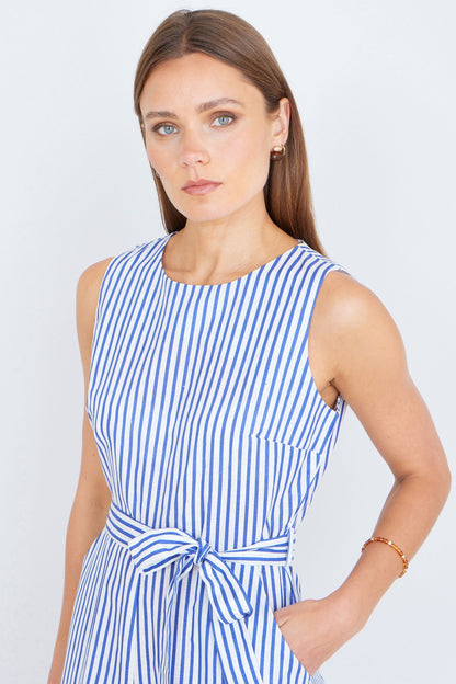 The Stripe Culotte – Blue Cotton Jumpsuit - Bascora
