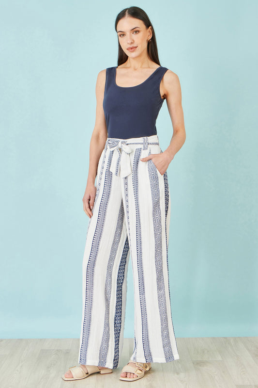 The Stripe Wide Leg – White Cotton Cropped Trousers - Bascora