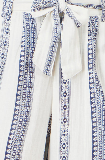 The Stripe Wide Leg – White Cotton Cropped Trousers - Bascora