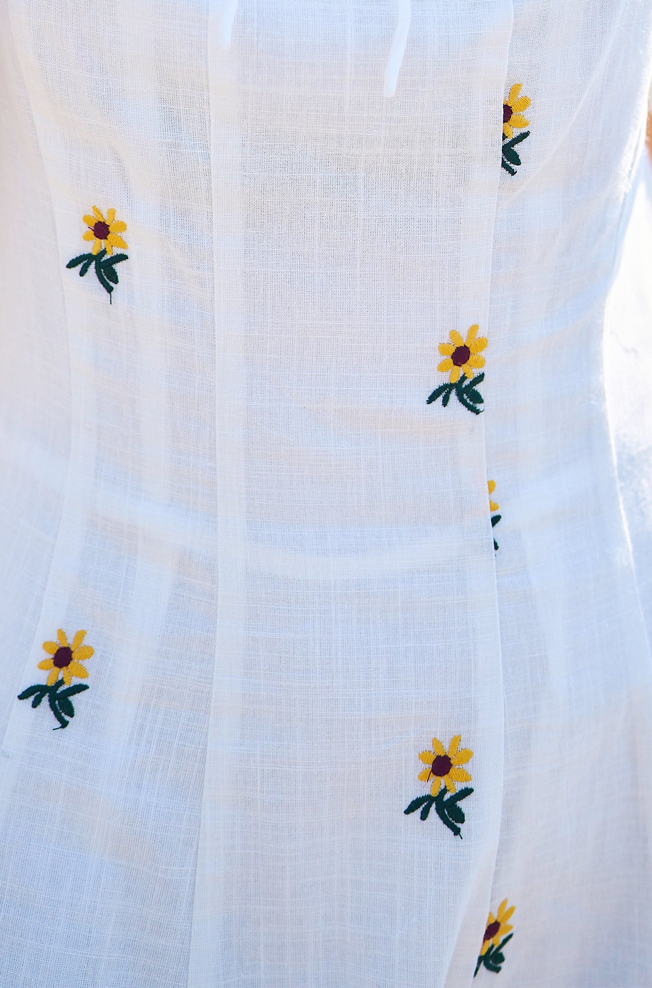 The Sunflower – White Cotton Embroidered Midi Dress - Bascora