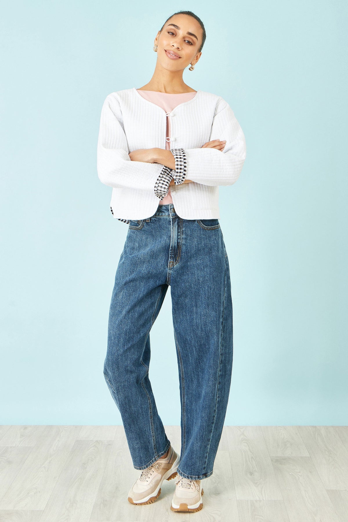The White Gingham – Reversible Cotton Quilted Cropped Jacket - Bascora