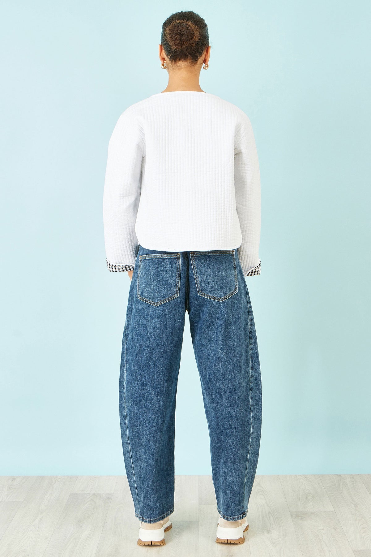 The White Gingham – Reversible Cotton Quilted Cropped Jacket - Bascora