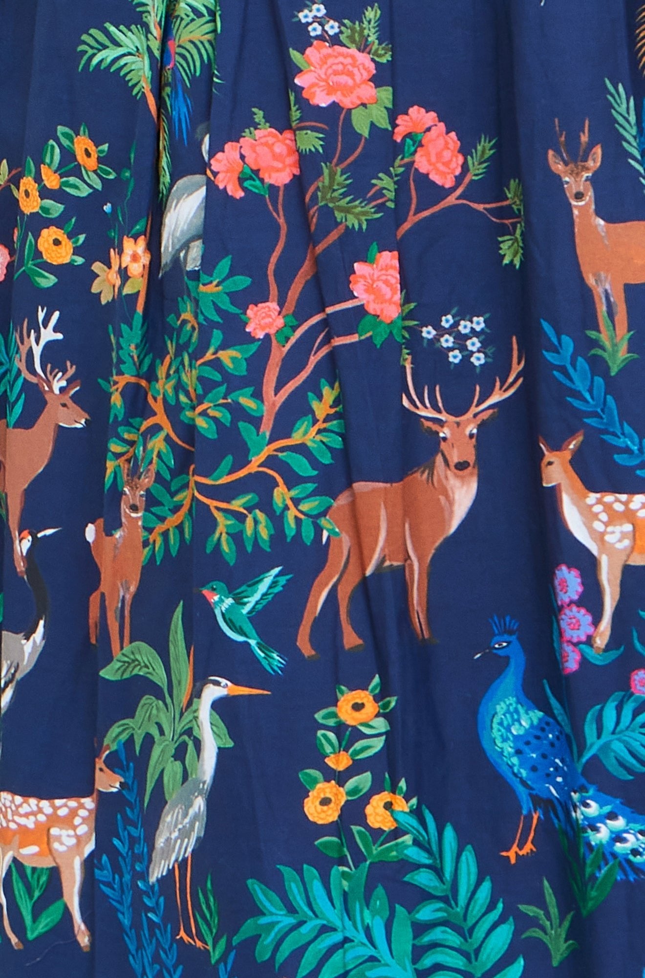 The Woodland – Navy Cotton Midi Skater Dress - Bascora
