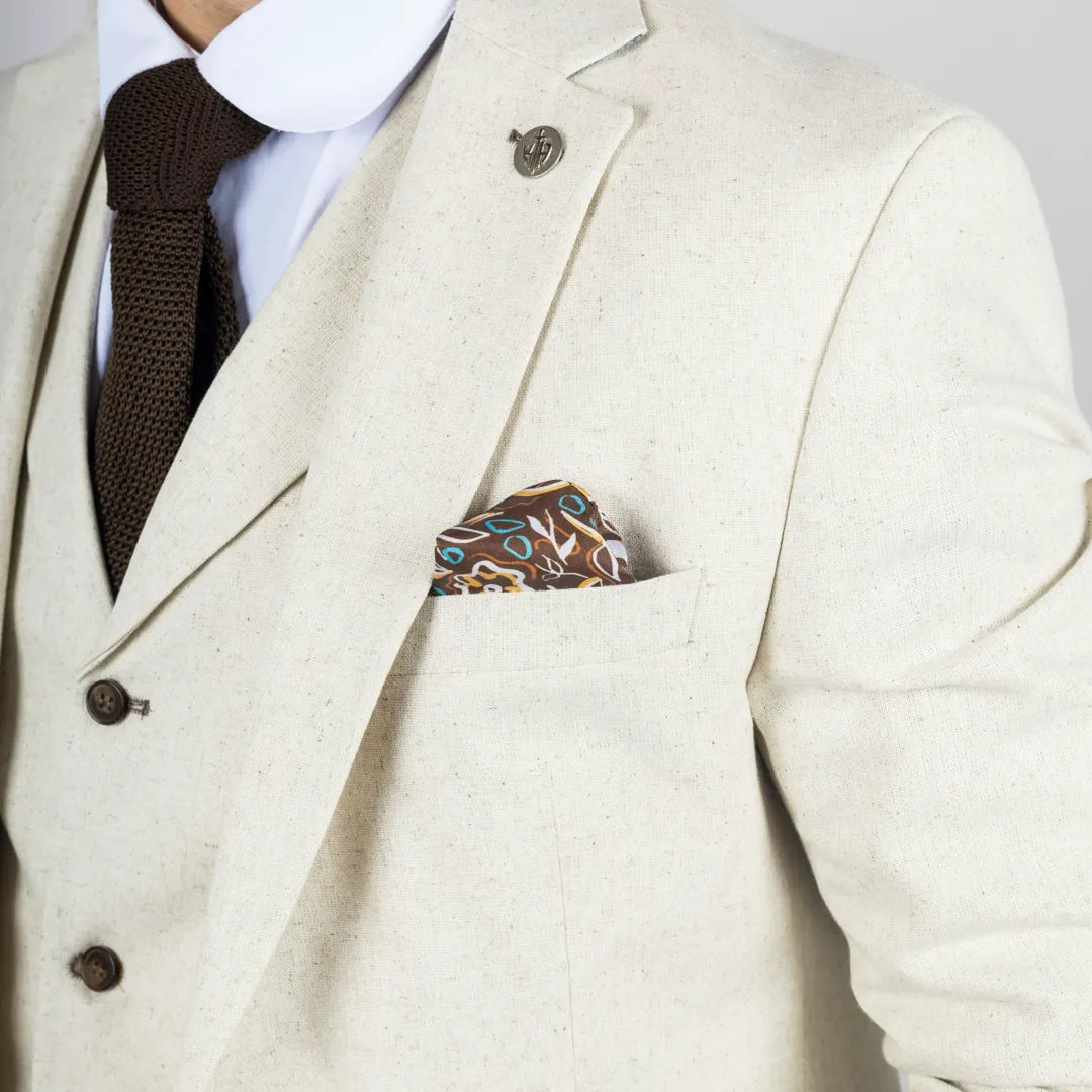 Men's Beige 3 Piece Linen Summer Wedding Suit