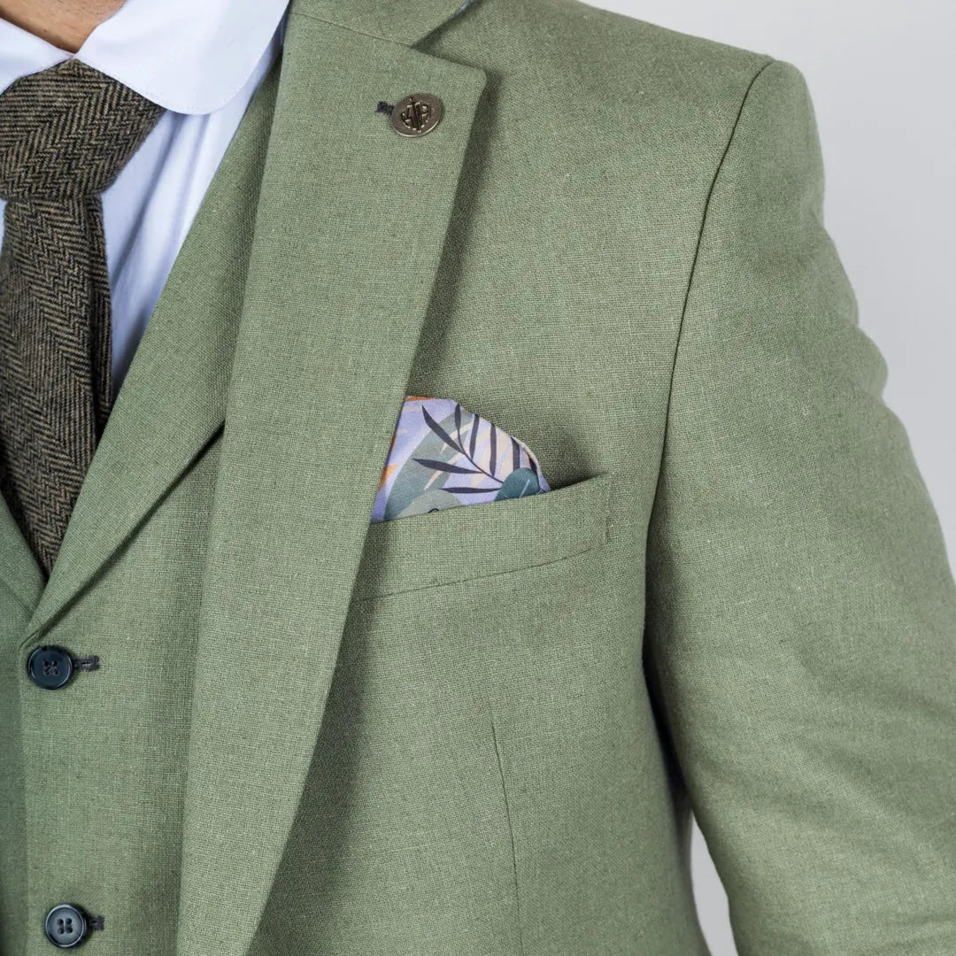 Men's Sage 3 Piece Linen Summer Wedding Suit