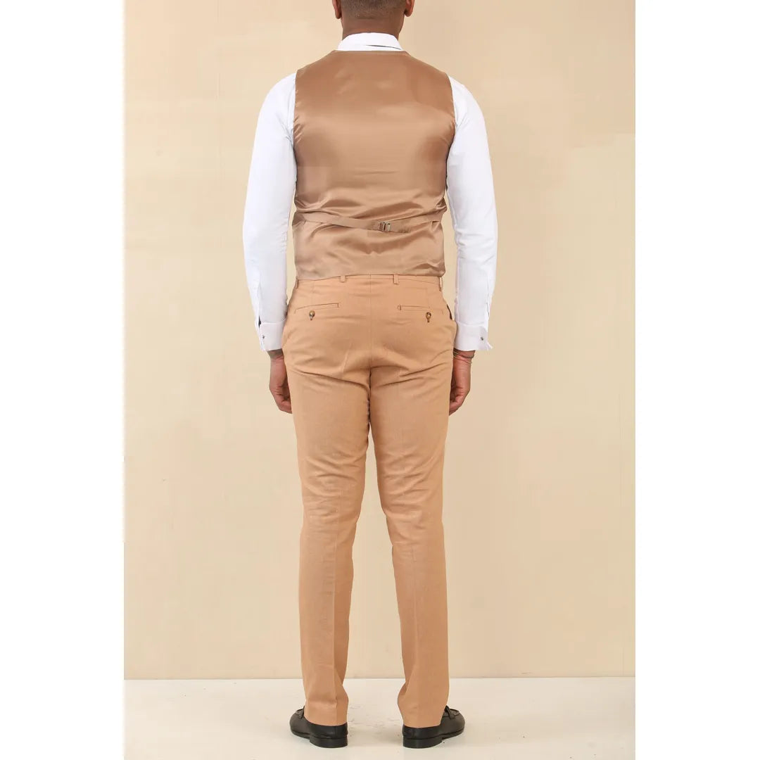 Men's Camel 3 Piece Linen Summer Wedding Suit