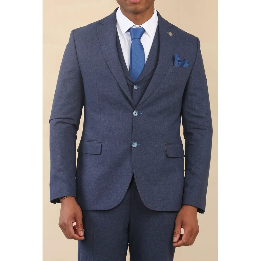 Men's Navy 3 Piece Linen Summer Wedding Suit