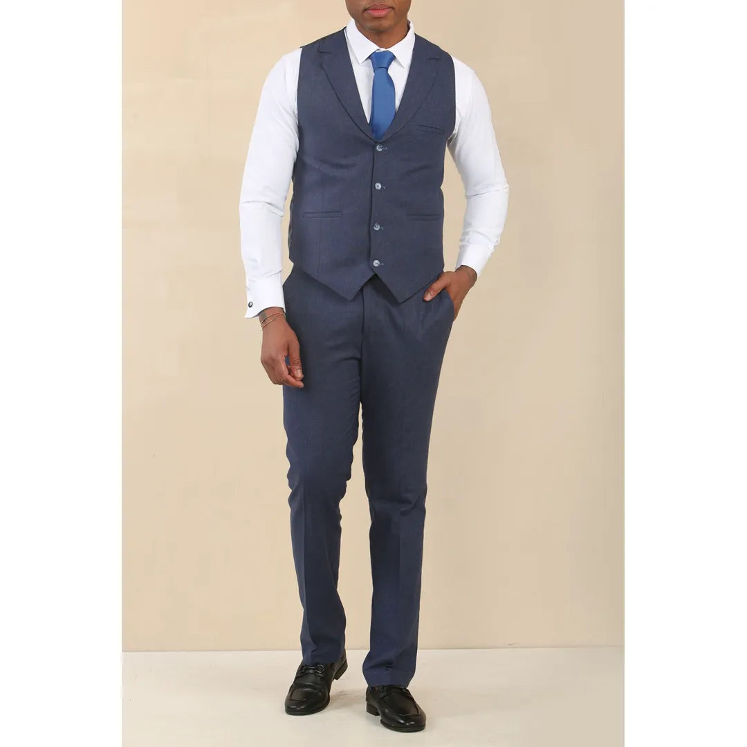 Men's Navy 3 Piece Linen Summer Wedding Suit