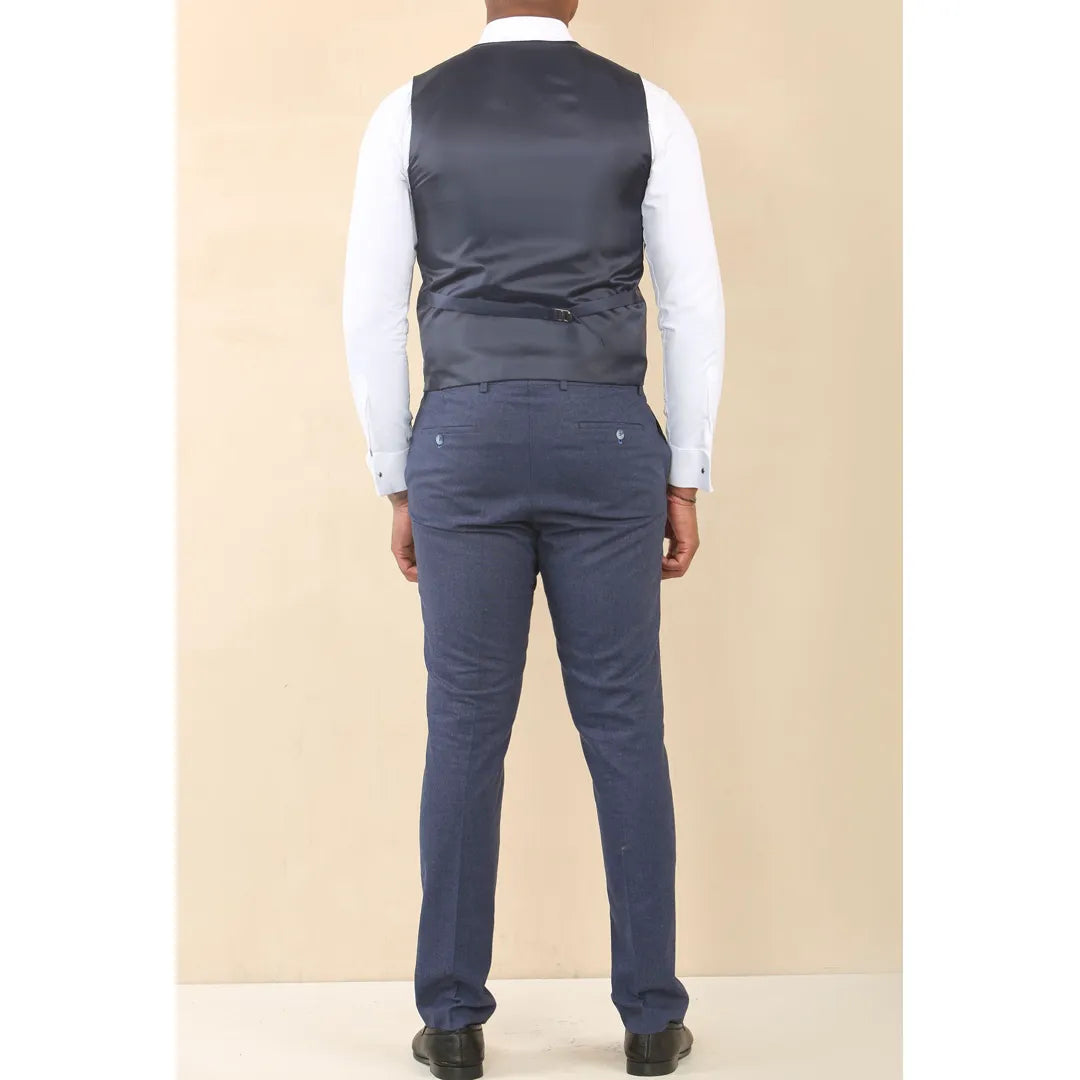 Men's Navy 3 Piece Linen Summer Wedding Suit