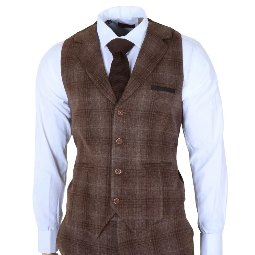 Men's Brown Tweed Check 3 Piece Suit by TruClothing
