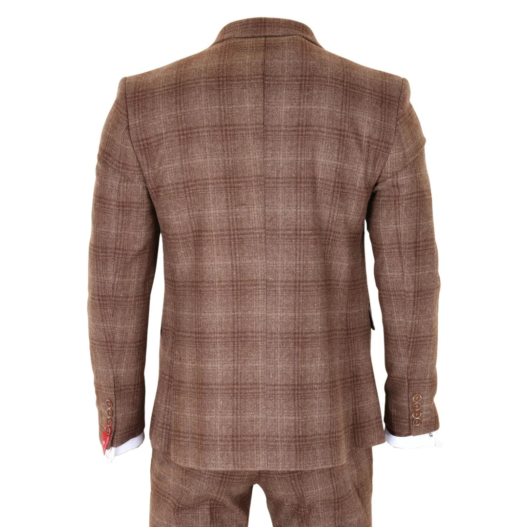 Men's Brown Tweed Check 3 Piece Suit by TruClothing