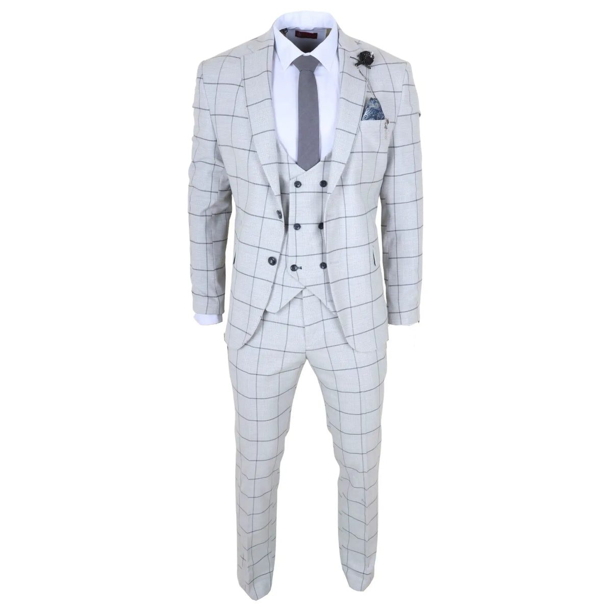 Men's 3 Piece Tailored Fit Grey Plaid Check Suit by TruClothing