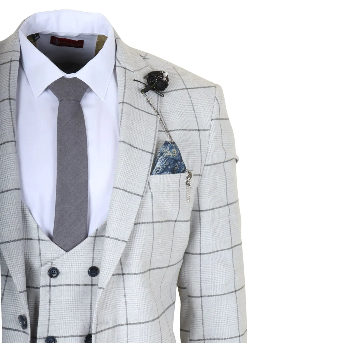 Men's 3 Piece Tailored Fit Grey Plaid Check Suit by TruClothing