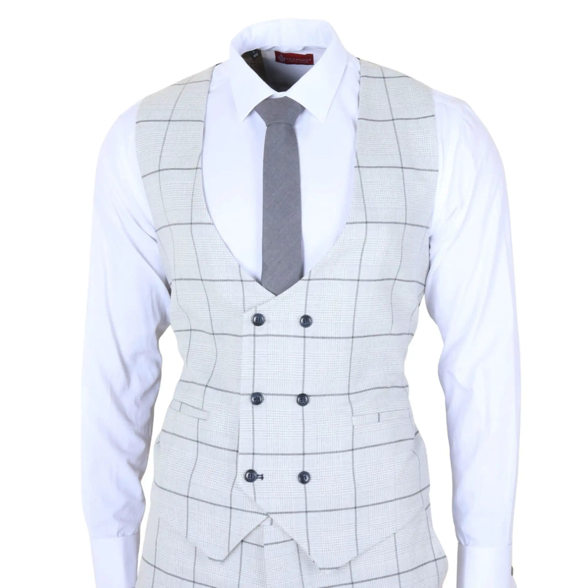 Men's 3 Piece Tailored Fit Grey Plaid Check Suit by TruClothing