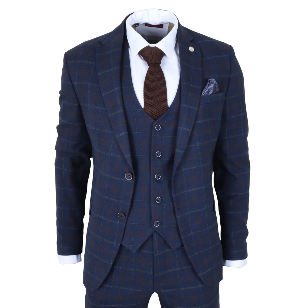Men's 3 Piece Navy Plaid Check Tailored Fit Suit by TruClothing