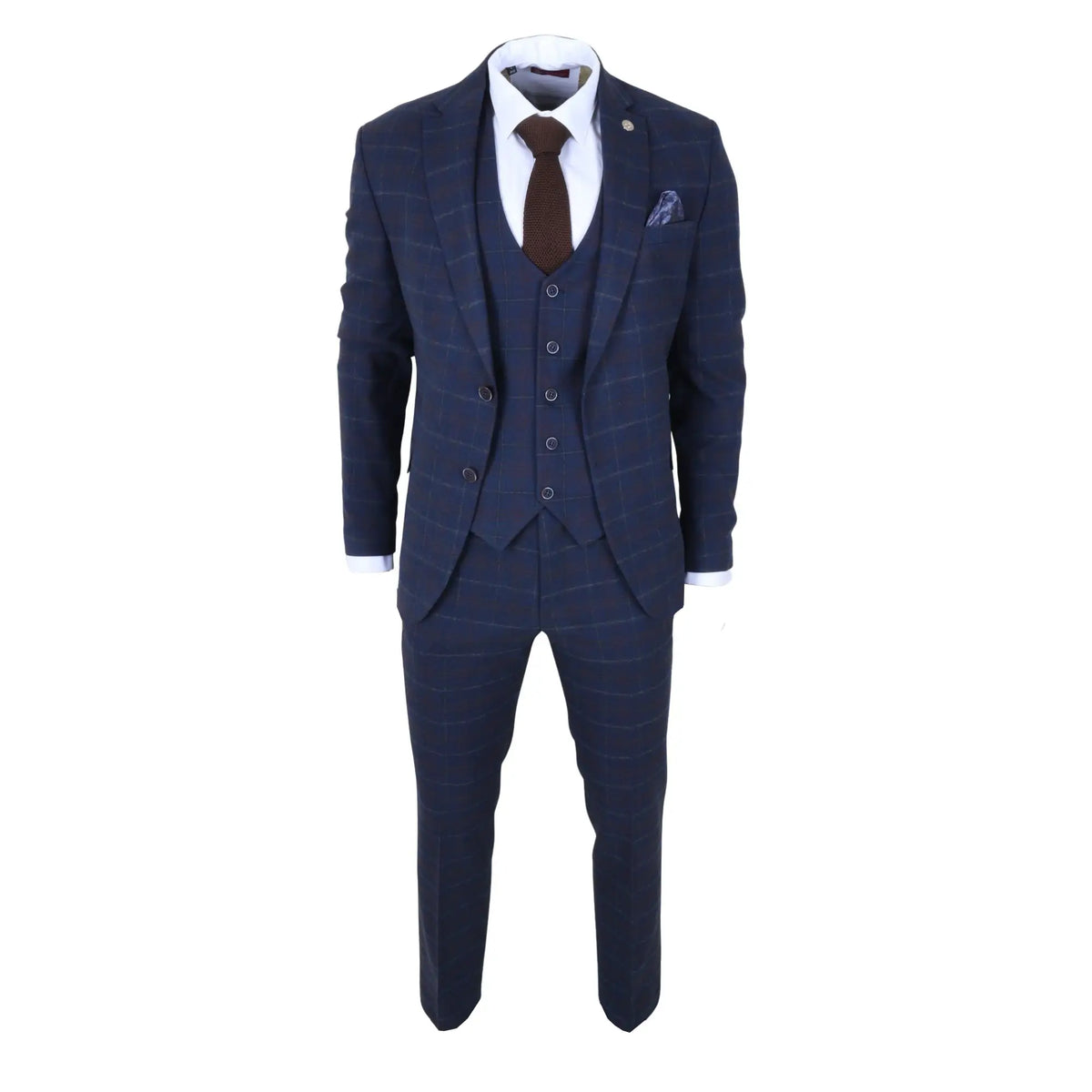Men's 3 Piece Navy Plaid Check Tailored Fit Suit by TruClothing