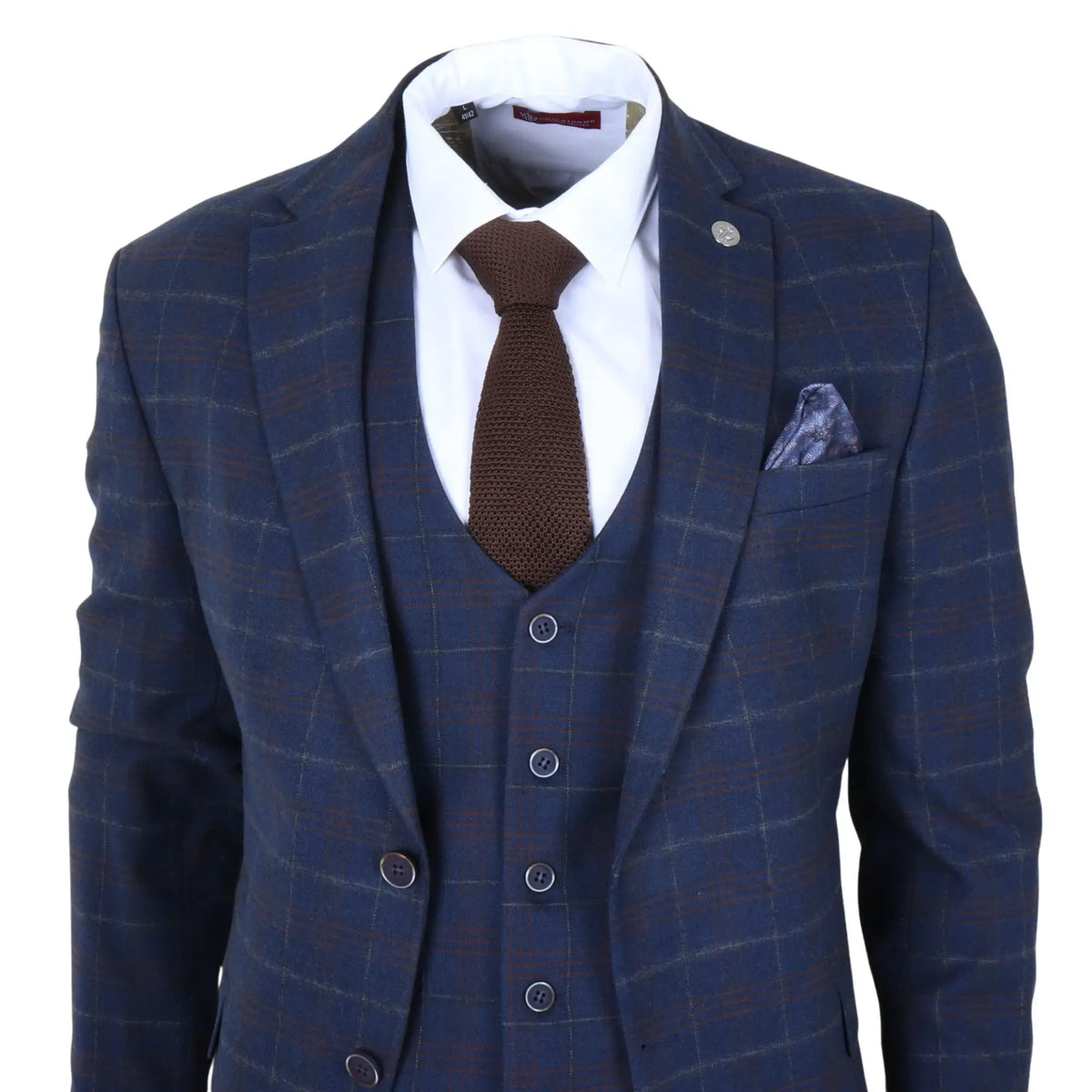 Men's 3 Piece Navy Plaid Check Tailored Fit Suit by TruClothing
