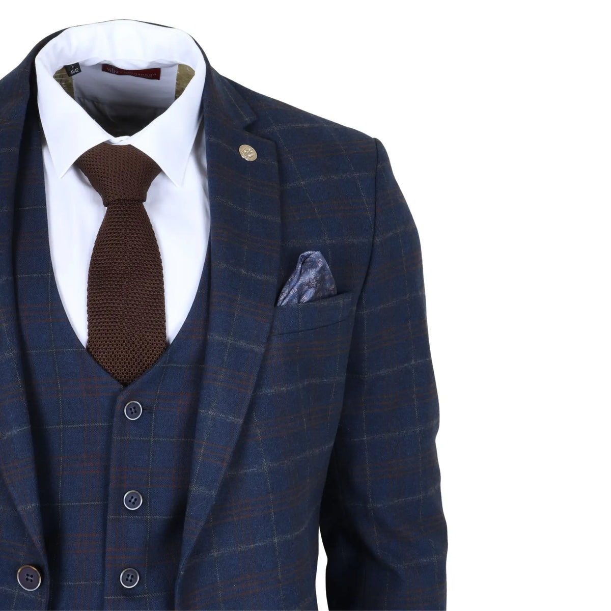 Men's 3 Piece Navy Plaid Check Tailored Fit Suit by TruClothing
