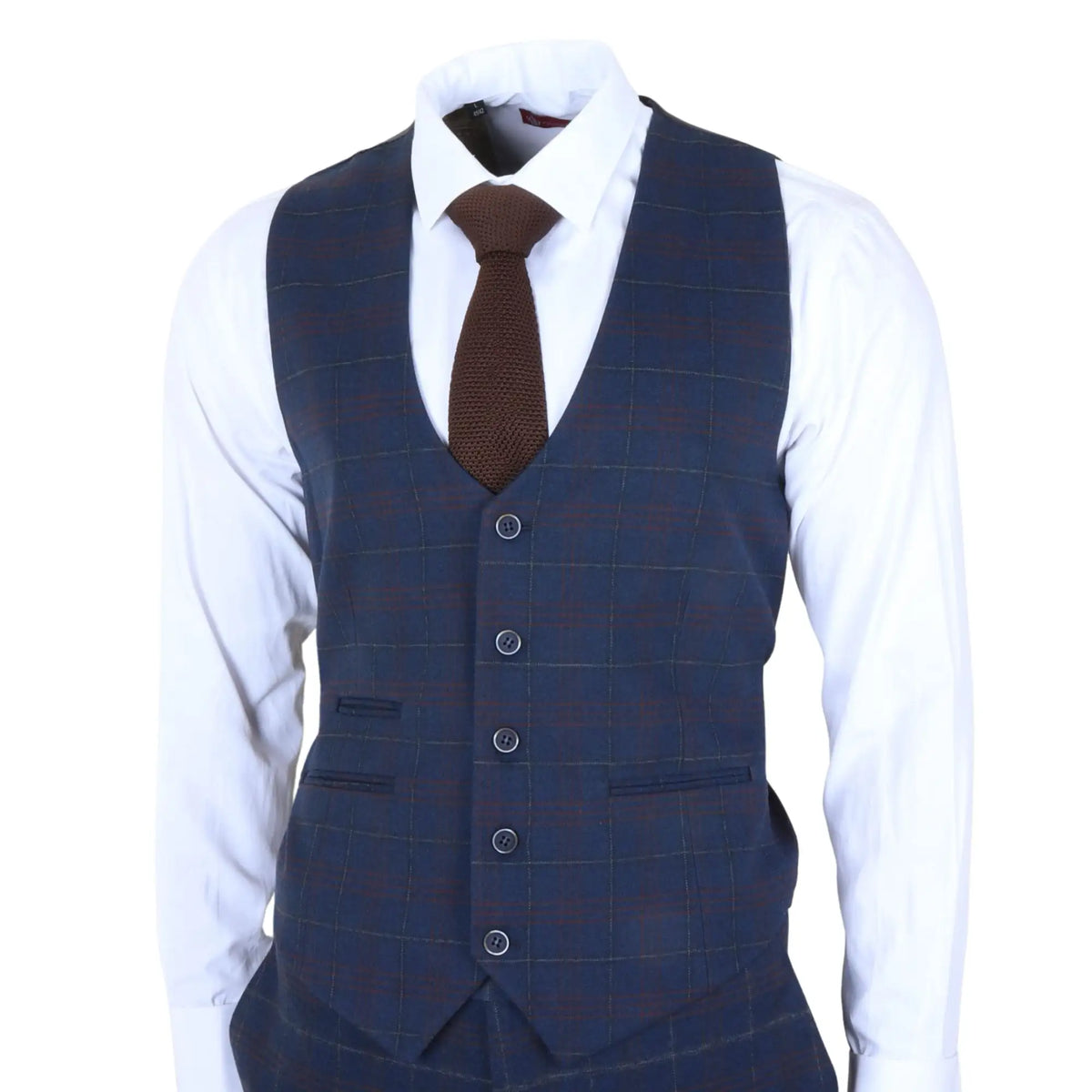 Men's 3 Piece Navy Plaid Check Tailored Fit Suit by TruClothing