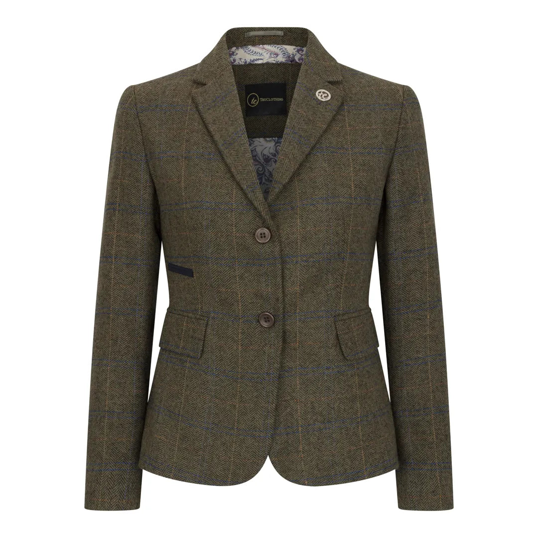 Women's Olive Green Tweed Blazer & Waistcoat Set by TruClothing