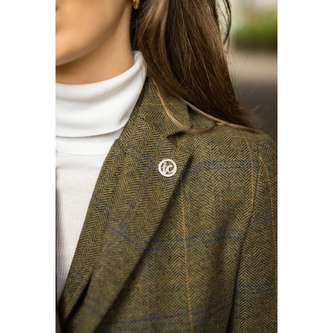 Women's Olive Green Tweed Blazer & Waistcoat Set by TruClothing