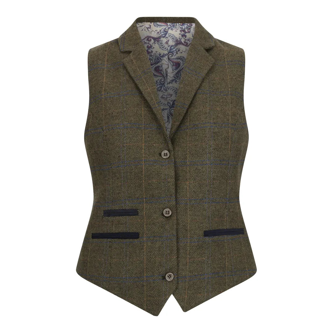 Women's Olive Green Tweed Blazer & Waistcoat Set by TruClothing