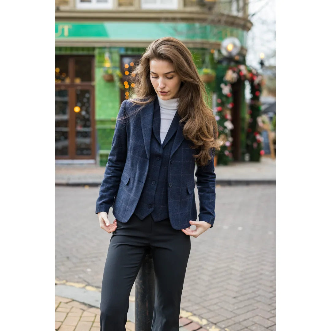 Women's Navy Blue Tweed Check Blazer & Waistcoat Set by TruClothing
