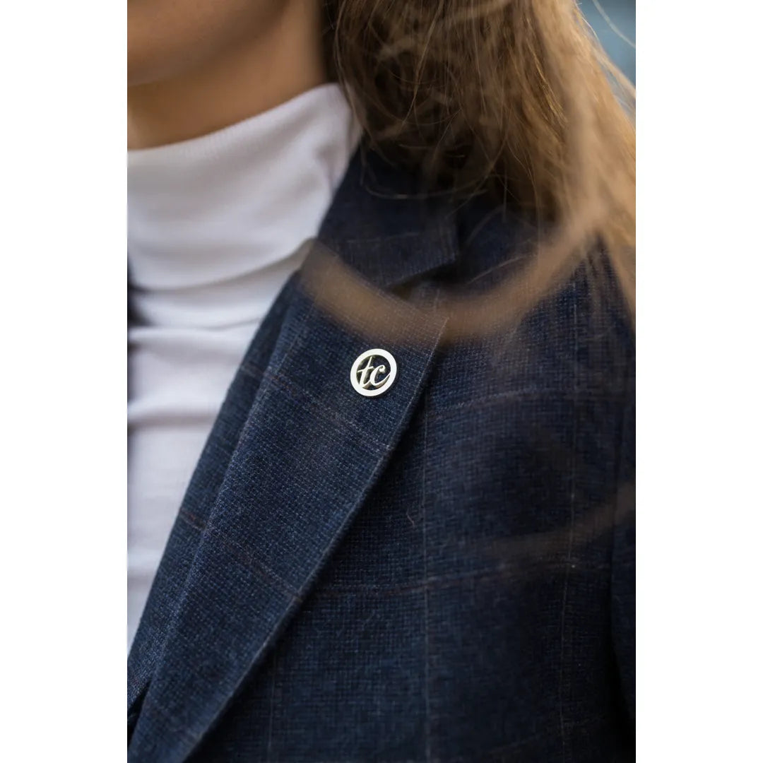 Women's Navy Blue Tweed Check Blazer & Waistcoat Set by TruClothing