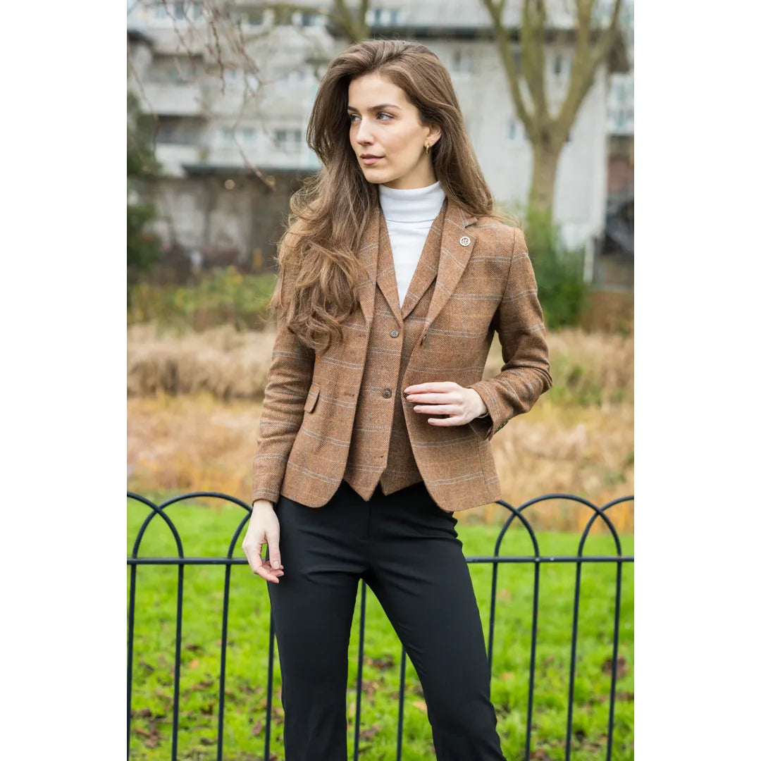 Women's Oak Brown Tweed Blazer & Waistcoat Set by TruClothing