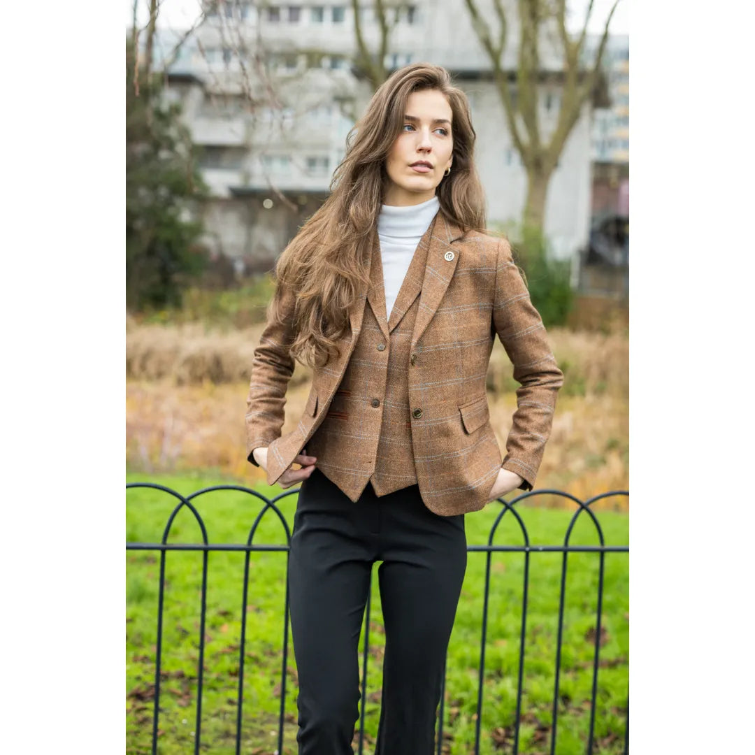 Women's Oak Brown Tweed Blazer & Waistcoat Set by TruClothing